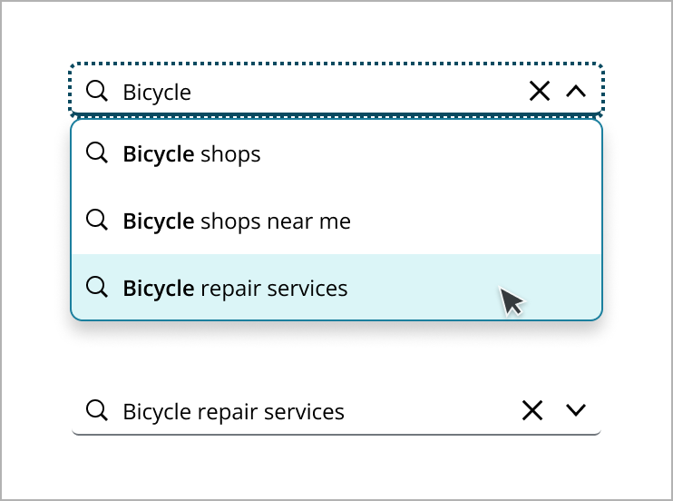 Example of selecting suggestion in free text search